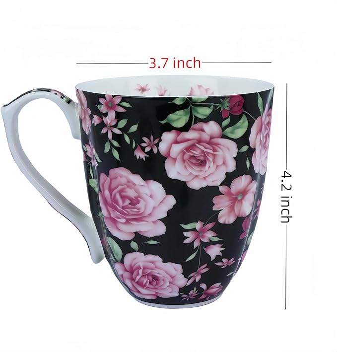 14oz Bone China Coffee Mugs for Women Floral Coffee Mug Tea Cups Novetly Coffee Cups Gift for Women Mom Friends