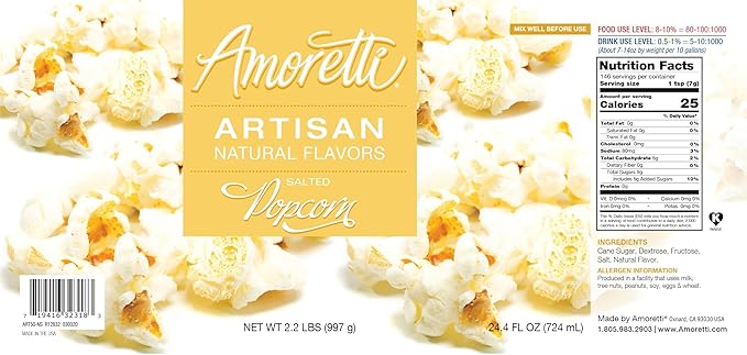 Amoretti - Natural Salted Popcorn Artisan Flavor Paste, 8 oz, Perfect For Ice Cream, Beverages, Cakes, and more, Preservative Free, Vegan, Gluten Free, No Artificial Sweeteners, Highly Concentrated