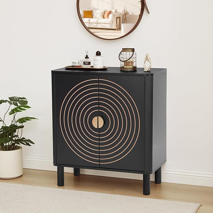 Sideboard Buffet Cabinet, Kitchen Sideboard Cabinet with 2 Doors and Adjustable Shelf, Wood Coffee Bar Console Table for Living Room, Dining Room, Hallway (Black)