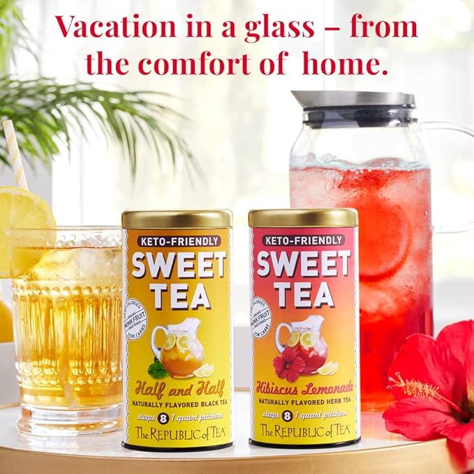 The Republic of Tea Keto-Friendly Sweet Black Tea and Lemonade Iced Tea - 8 Quart-Sized Pouches