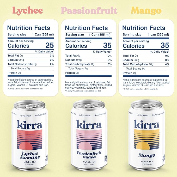 Kirra Organic Iced Tea 12 Pack Mix - Lightly Sweetened - No Added Sugar