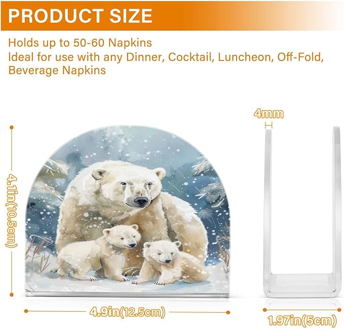 Christmas Polar Bear Napkin Holder for Table Paper Cocktail Napkin Holders for Kitchen Dinning Acrylic Dinner Napkin Dispenser for Dinner Home Decor Bar 1 Pack