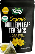 Tozzy Organic Mullein Tea – 100 Count, Plant-Based Pyramid Tea Bags | Supports Lung Health & Respiratory Wellness