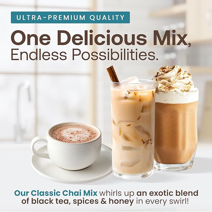 Dr. Smoothie Café Essentials Classic Chai – No Artificial Colors, Flavors, or Sweeteners – Shelf Stable – 62mg of Caffeine per Serving – Great for Hot, Iced, & Frozen Frappes (3.5 lb Bag, 26 Servings)