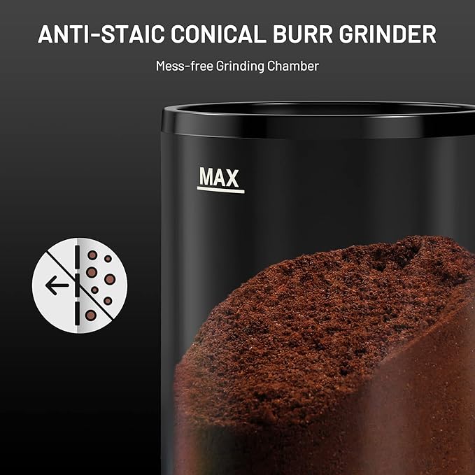 Conical Burr Coffee Grinder Electric Espresso Coffee Grinder with 35 Ajustable Precise Grind Settings for 2-12 Cup 8.8 Ounce Coffee Bean Storage
