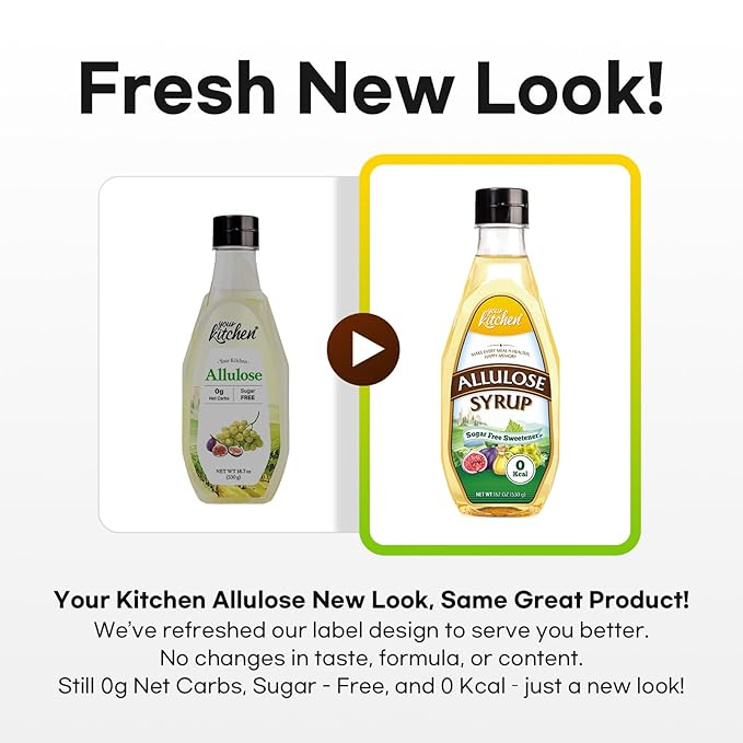 Your Kitchen Allulose Syrup 18.7 Fl Oz, Zero Calorie Sweetener, Keto Diet, Vegan Friendly Allulose Sweetener, Non GMO, Non Erythritol, Zero Net Carbs Liquid Sweetener for Baking, Drinks