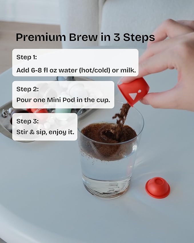 Yum!Brew Instant Coconut Americano Coffee – Freeze-Dried Yunnan Arabica | 12 Servings | Smooth & Nutty Flavor | Hot or Cold Brew | No Sugar | Low Calorie | Travel-Friendly Pods