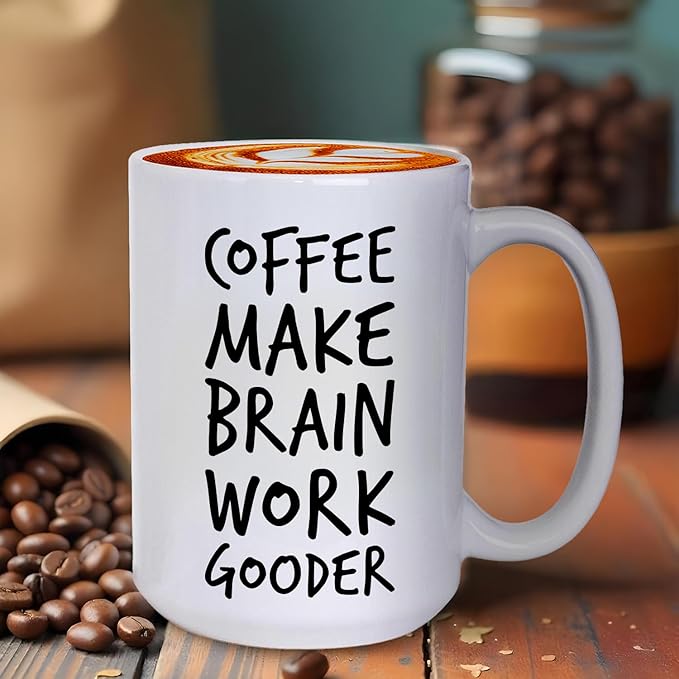 Veracco Coffee Make Brain Work Gooder Mug Funny Coffee Lover Gift Humorous Idea Family Friends Birthday Presents Sarcastic Office Berserk Tea Cup Caffeine Addict Brain Booster Gooder Vibes