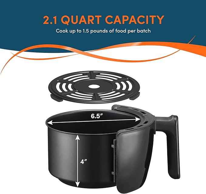 Elite Gourmet EAF0201X Personal Compact Space Saving Electric Hot Air Fryer Oil-Less Healthy Cooker, Timer & Temperature Controls, 1000W, 2.1 Quart, Black