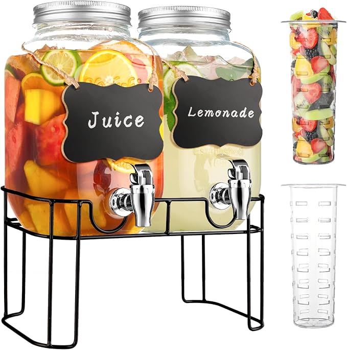 1 Gallon Glass Drink Dispensers For Parties，Lemonade Beverage Dispenser With Stand And Spigot For BBQ, Picnic, Party,Laundry Detergent Dispenser