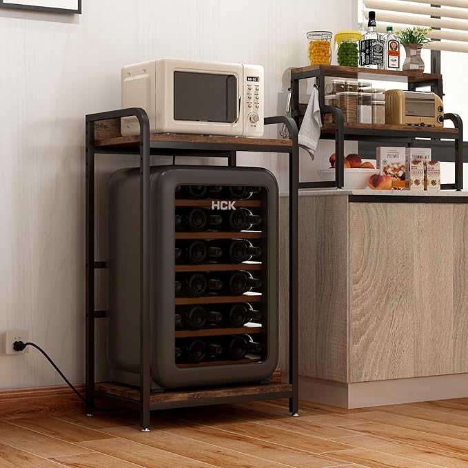 4-Tier Mini Fridge and Microwave Stand Shelf Organizer,61.6" Tall Mini Fridge Cabinet Bakers Rack with Power Outlet,Microwave Oven Stand,Kitchen Shelf Coffee Bar for Home Office Dorm