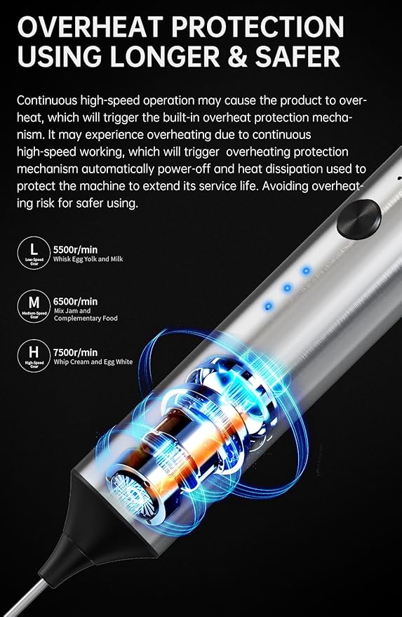 Handheld Milk Frother Wand Rechargeable - Double Whisk Milk Frother Handheld - 3 Speed Levels - Coffee Stirrers Electric (Upgraded - Stainless Steel without Stand)