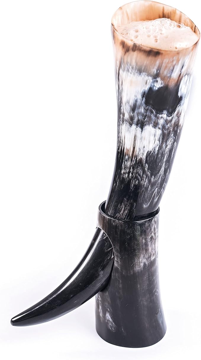 Norse Tradesman Genuine 12" Ox-Horn Viking Drinking Horn with Fitted Stand & Burlap Gift Sack - The Original, 12-Inches, High Polish