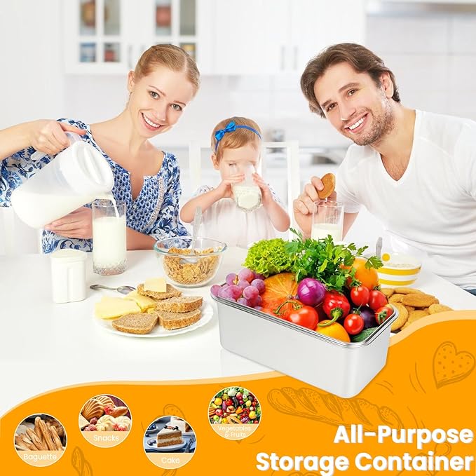Large Bread Container: Time Recording Bread Storage Container with Lid, Stainless Steel Bread Box, Bread Storage Solution, Airtight Bread Box, Dishwasher Safe (Silver-White)