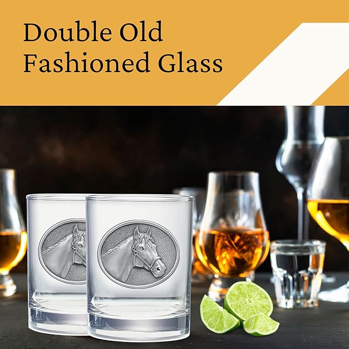Heritage Pewter Racehorse Double Old Fashion | Double Rocks Glass 14 OZ for Liquor | Expertly Crafted Pewter Glass