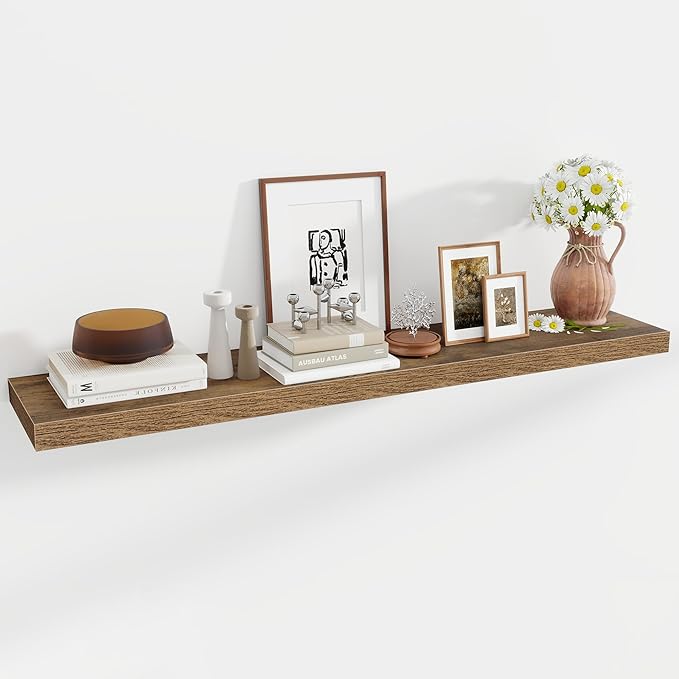 55 Inch Floating Shelves, 12 Inch Deep Floating Shelves for Wall, Floating Shelf with Invisible Brackets, Deep Shelves for Bathroom, Bedroom, Living Room, 1 Pack, Brown