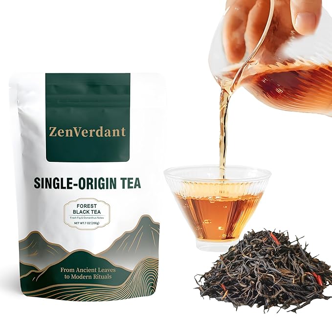 ZenVerdant Forest Black Tea Loose Leaf, 7oz | 5+ Steeps | Traditional Fermentation | Fig & Osmanthus Notes | Resealable Pouch