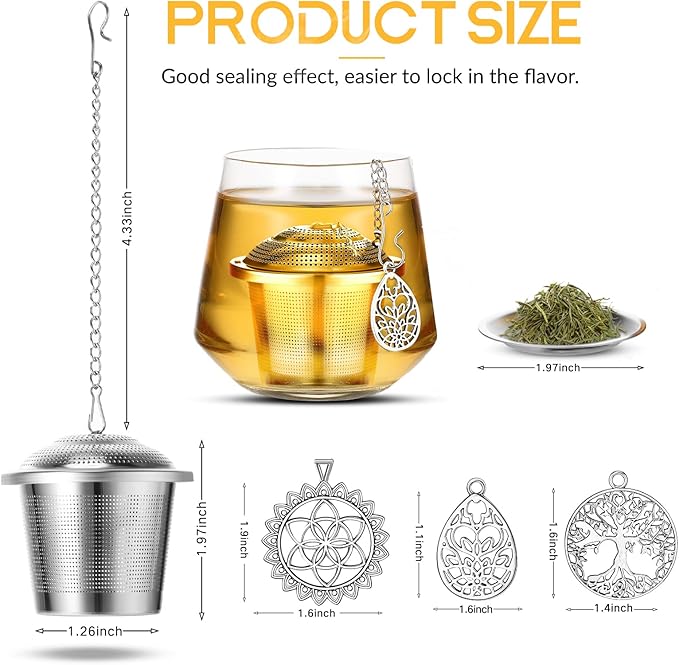 3 Sets Tea Infusers Steeper for Loose Leaf Tea Holder Stainless Steel Tea Ball Mesh Strainer Filters with Drip Trays and Pendant(Plant Style)