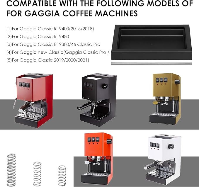 Low Profile Thin Drip Tray and 6 Bar 9 Bar 12 Bar OPV Spring Modification Kit with Long Stainless Steel Tube, Compatible with Pro Gaggia Classic Espresso Coffee Machine (5 Piece Set)