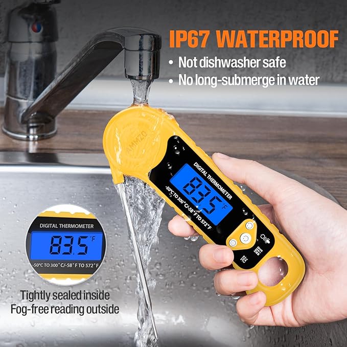 Meat Thermometer Digital, Instant Read Food Thermometer Waterproof with Backlight for Cooking, Deep Fry, BBQ, Grill, Smoker and Roast (Yellow)