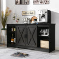 4 EVER WINNER Farmhouse Coffee Bar Cabinet, 59" Large Kitchen Storage Cabinet with Sliding Barn Doors, Buffet Cabinet with Storage Cupboard for Kitchen, Dining Room, Espresso