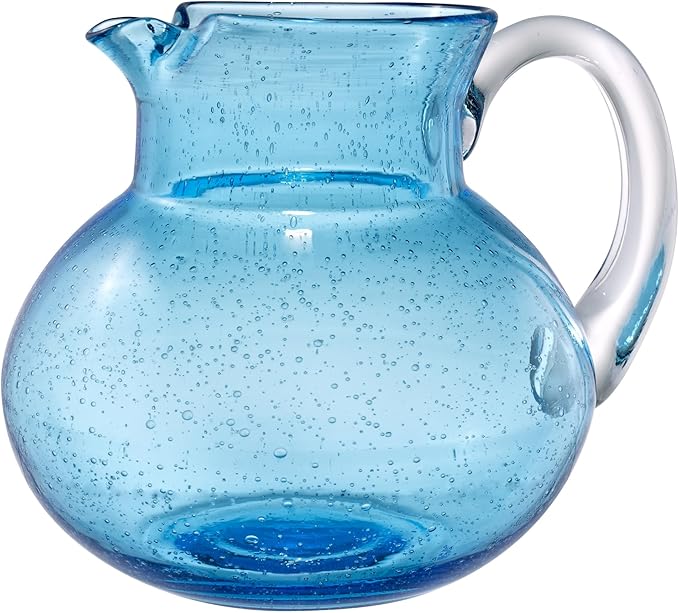 Artland Iris 90 Oz Handblown Glass Pitcher - Bubble Shape, Lead-Free - Versatile Drink Dispenser for Water, Juice, Cocktails - Enhanced Kitchen Decor, Dishwasher Safe (Turquoise)