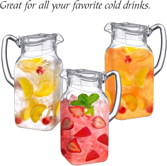 Amazing Abby - Quadly - 2-Pack Acrylic Pitcher (64 oz), Clear Plastic Water Pitcher with Lid, Fridge Jug, BPA-Free, Shatter-Proof, Great for Iced Tea, Sangria, Lemonade, Juice, Milk, and More
