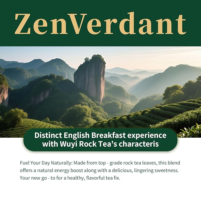 ZenVerdant Unique Breakfast Tea Blend - 3 Premium Wuyi Rock & Black Teas, Loose Leaf, Resealable Pouch | Floral Notes, Caramel Sweet Aftertaste, Smooth & Non-Bitter | 3+ Steeps