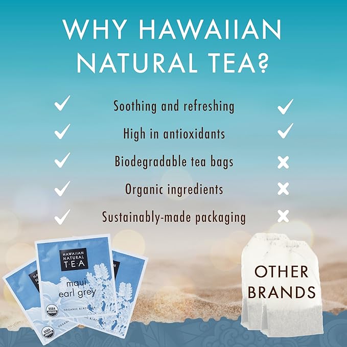 Hawaiian Natural Tea Organic Maui Lavender Earl Grey Tea Bags - Premium Black Tea - Antioxidant Rich - 120 Tea Bags