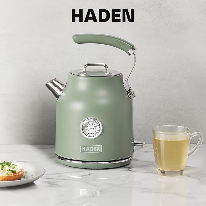 Haden Dorset 1.7 Liter Stainless Steel Electric Kettle, Hot Water Kettle with 360-Degree Base and Auto Shutoff, Cedar Green & Chrome