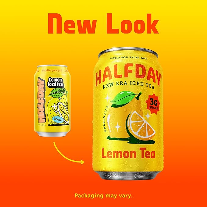 HALFDAY Prebiotic Iced Tea Lemon, Peach & Green Tea Variety Pack, Supports Digestive & Gut Health, Plant Fiber & Prebiotics, Low Sugar, 30 Calories, Natural Caffeine, Gluten Free, 12 fl oz (12 pack) Packaging May Vary
