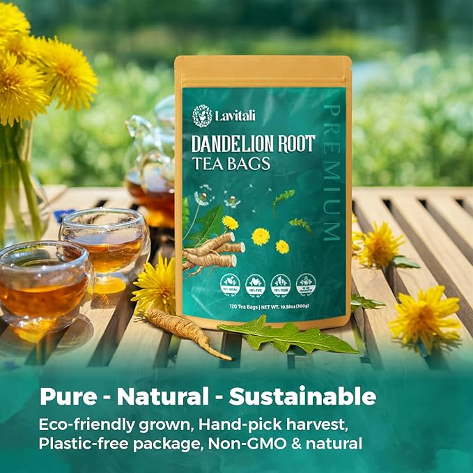 Lavitali, Dandelion Tea Bags | 120 bags, 100% Pure Herbal Tea | Caffeine-Free, Eco-Friendly Filter Bag | Daily Natural Botanical, Hot or Iced Herbal Infusion