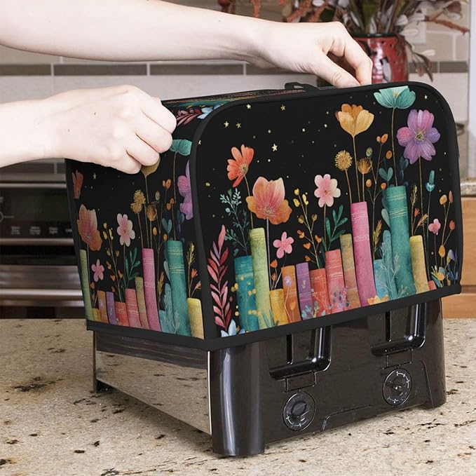 Toaster Cover 2 Slice Books Flower Botanical Kitchen Small Appliance Covers with Pockets Dust and Fingerprint Protection