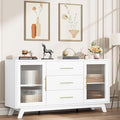CABIHOME Buffet Cabinet, 56" Sideboard Buffet Storage Cabinet with Adjustable Shelves and Fluted Glass Door, Modern Coffee Bar, Table for Kitchen, Dining Room, White