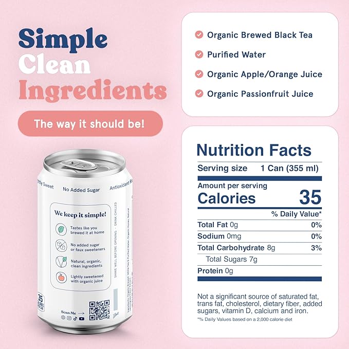 Kirra Organic Iced Tea 12 Pack - Passion Fruit Guava Black Teas - Lightly Sweetened with Organic Juice - No Added Sugar or Artificial Sweeteners - Passion Fruit + Guava Flavor