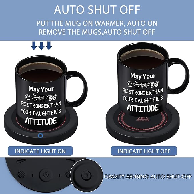 Fathers Day PaPa Gifts for Dad from Daughter, Best Dad Ever Mug,11OZ Coffee Mug Warmer Set, Dad Gifts for Fathers Day, Birthday, Christmas