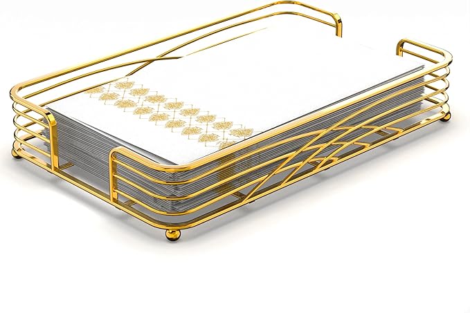 Gold Guest Towel Holder Tray for Bathroom – Countertop Napkin Organizer for Disposable Paper Towels, Elegant Hand Towel Rack for Powder Room, Modern Guest Bathroom Accessories