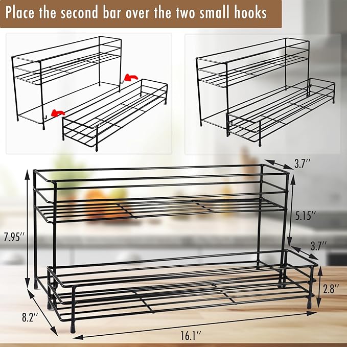 Coffee Syrup Organizer Rack, 2 Tier Coffee Syrup Stand Holder for Coffee Bar, 10 Bottles Wine Bottle Holder, Coffee Station Organizer Storage Shelf for Cocktail, Dressing, Coffee Bar Accessories