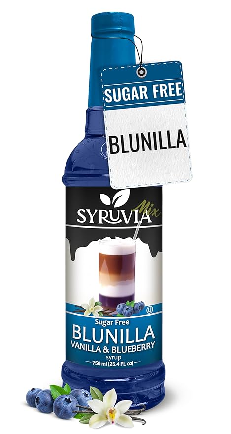 Syruvia Sugar Free Coffee Syrup, BLUNILLA Syrup, Vanilla Blueberry Flavored Syrup for Drinks, Lattes, and Desserts – 25.4 fl oz