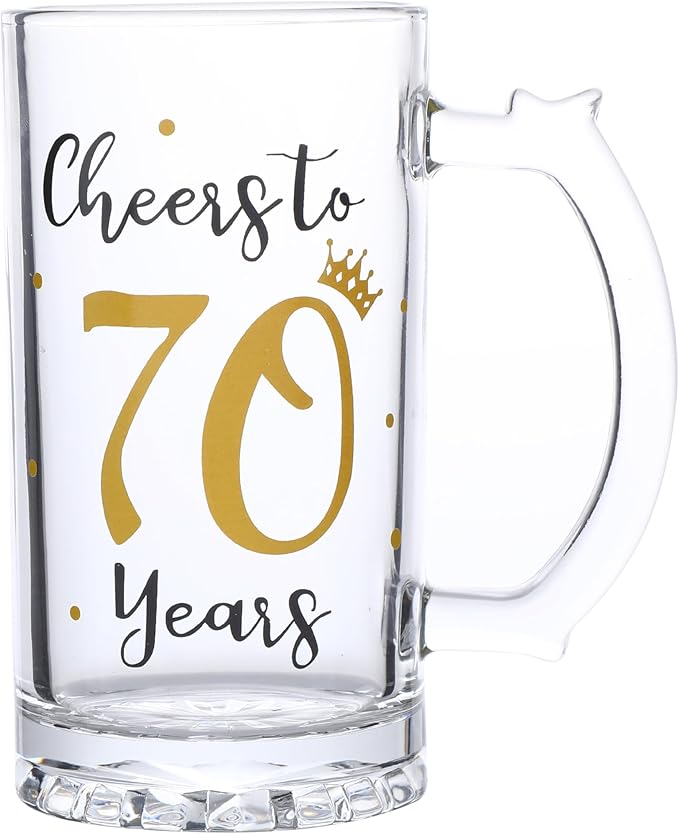 70th Birthday Gift，Men and Women Cheering 70th Birthday Beer Mugs，Cheers to the 70th Anniversary Beer Glass，70th Birthday Party Wedding Anniversary Decorative Gift, 18 Ounce (Cheers to 70 Years)