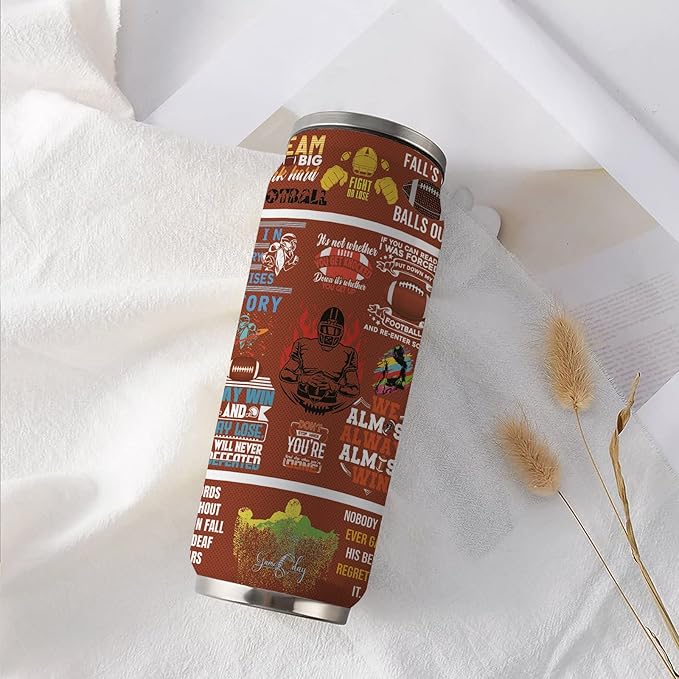Football Tumbler Cup Travel Mug With Lid,Football Lover Gifts Stainless Steel Vacuum Tumbler Team Fans Coffee Mug Cup Gifts For Women Men 17 Oz