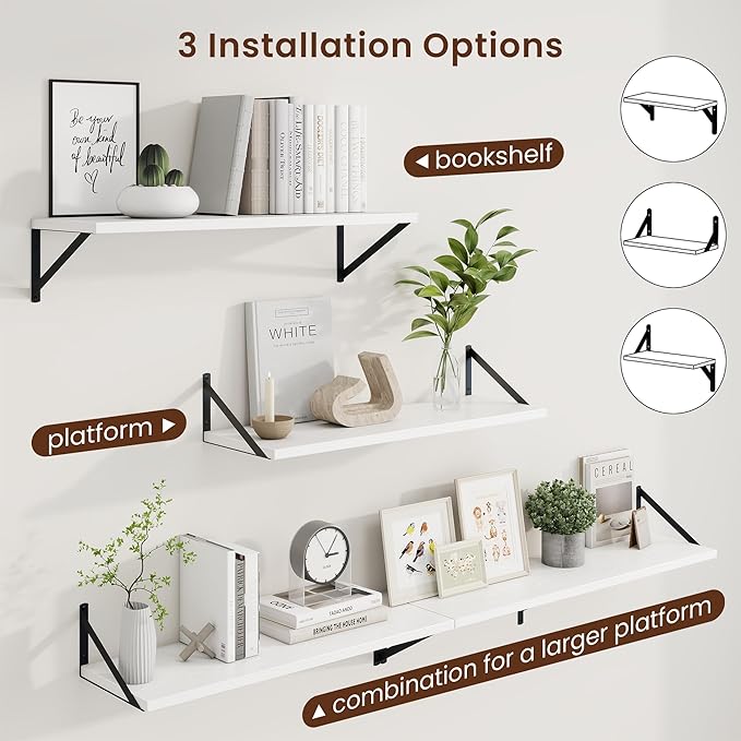 Axeman White Floating Shelves for Wall - 30 Inch Wide x 10 Inch Deep Floating Shelves Set of 2 -White Wide Wall Shelves for Living Room Bathroom Bedroom