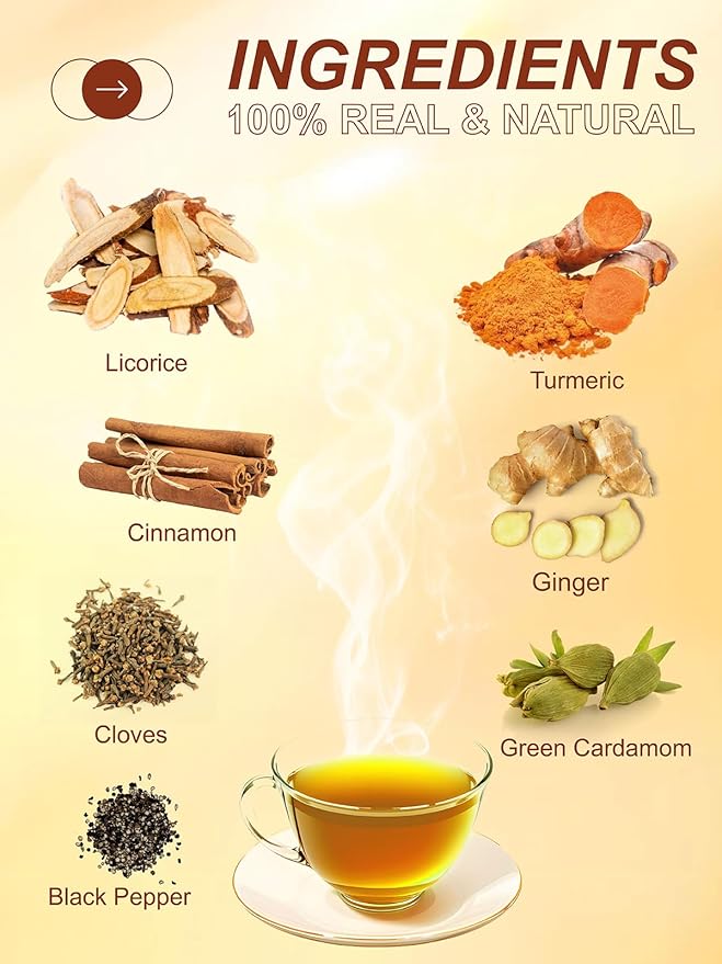 TeeLux Turmeric Chai Tea, Turmeric Tea with Licorice, Cinnamon, Ginger & Green Cardamom, Warming & Spicy Flavor, 100 Count