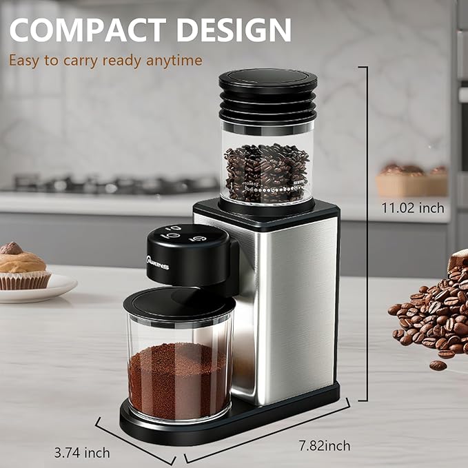 Conical Burr Coffee Grinder: Electric 200W 25-Setting - Adjustable for Espresso French Press Drip with Expandable Bean Hopper Low Noise Compact Design