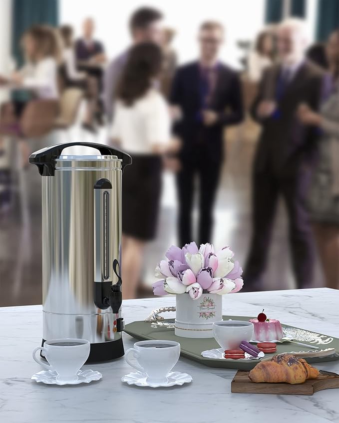 10L/2.6 Gal Commercial Coffee Urn with Double Wall Insulation, Stainless Steel Electric Coffee Maker & Beverage Dispenser, 60 Cups Large Capacity for Weddings, Parties, Catering, Buffets