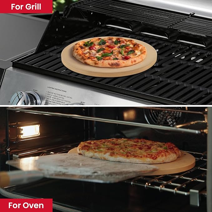 Unicook 16 Inch Round Pizza Stone, Heavy Duty Cordierite Bread Baking Stone for Oven and Grill, Thermal Shock Resistant, Ideal for Baking Crisp Crust Pizza, Bread and More, Includes Scraper