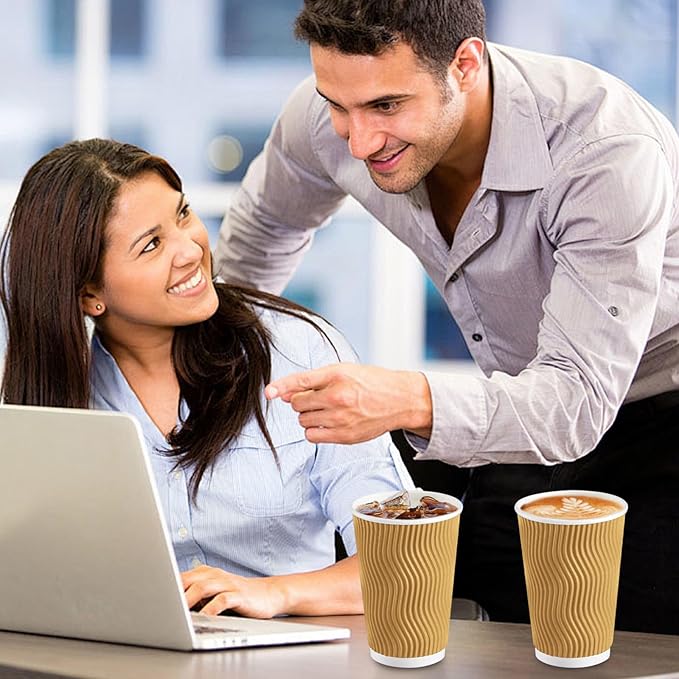 Lamosi Disposable Coffee Cups 16 OZ 90 Pack, Paper Coffee Cups 16 OZ for Hot Drinks or Cold Beverages, Insulated Corrugated Ripple Wall Cup No Lids for Office, Cafe, Home or Travel (Champagne)