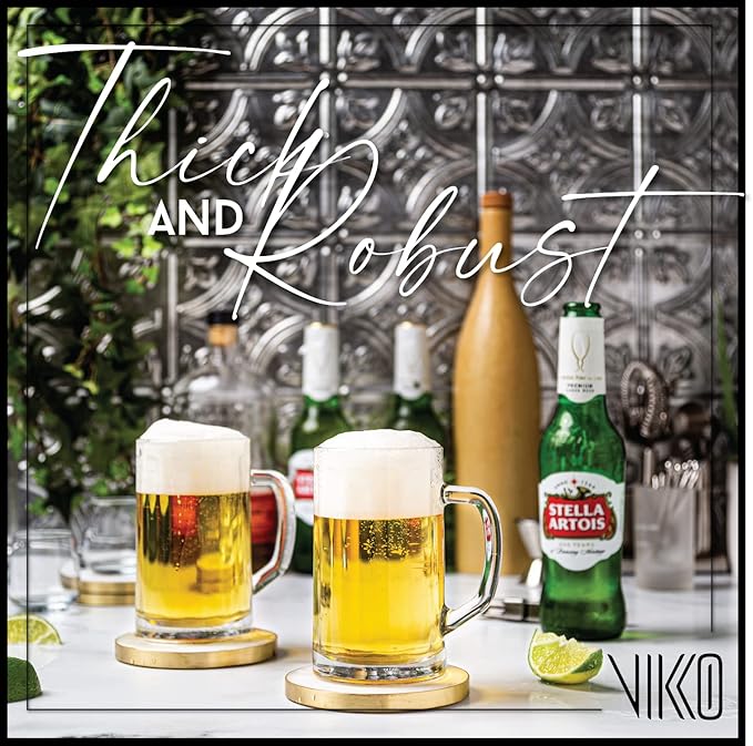 Vikko Beer Mug, Set of 4 Glass Beer Mugs, 17 Ounce, Dishwasher Safe Durable Drinking Glass for Craft Brews, Beer or Water