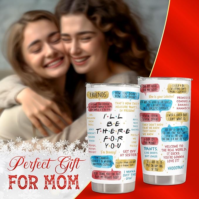 34HD Friends TV Show Tumbler 20oz – I'll Be There For You Quote – Insulated Stainless Steel Travel Mug for Hot and Cold Drinks – Funny Gift for Women and BFF Fans Christmas Gift