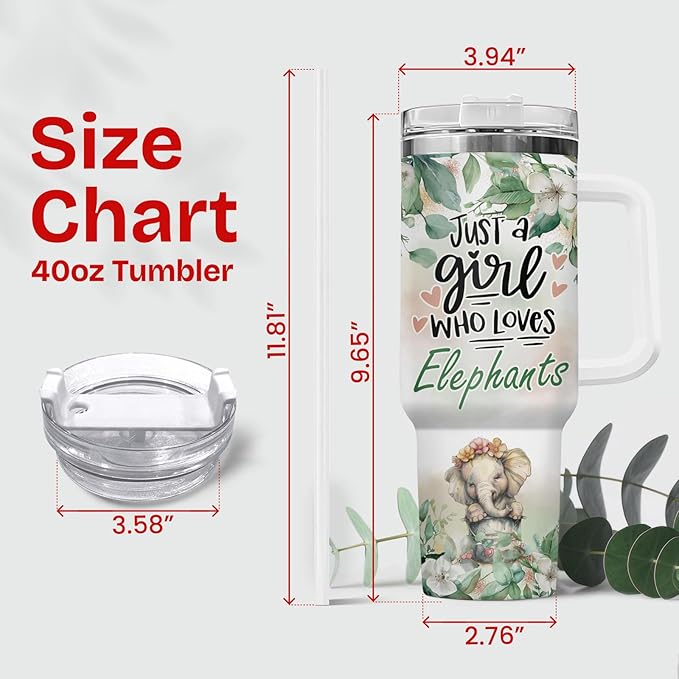 34HD Gifts for Women, Stainless Steel Tumbler with Lid, Coffee Travel Mug, Double-Wall Vacuum Insulated Tumbler, Leak Proof Drinking Cup, 40 Oz, Baby Elephant